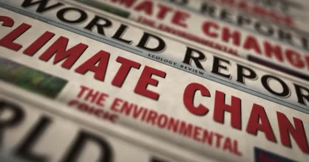 气候变化 环境危机和全球变暖每日新闻报刊印刷 摘要概念复古标题3D无缝环路 — 图库视频影像