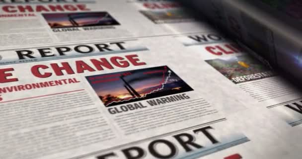 Climate Change Environmental Crisis Global Warming Daily News Newspaper Roll — Video Stock