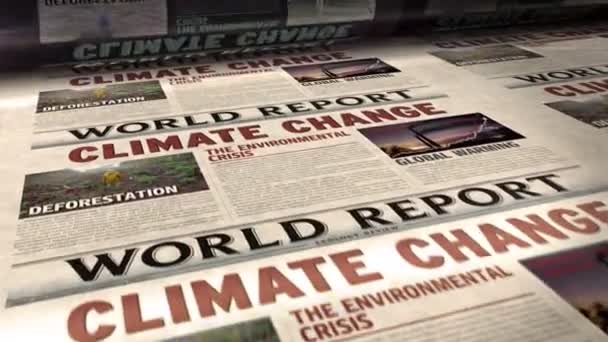Зміна Клімату Екологічна Криза Глобальне Потепління Щоденного Друку Газет Абстрактна — стокове відео