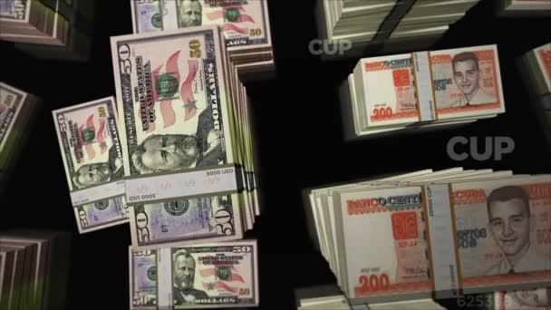 American Dollar Cuba Peso Money Exchange Banknotes Pack Bundle Concept — Stok Video