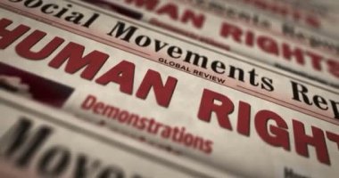 Human rights, people education and justice daily news newspaper printing. Abstract concept retro headlines 3d seamless looped.