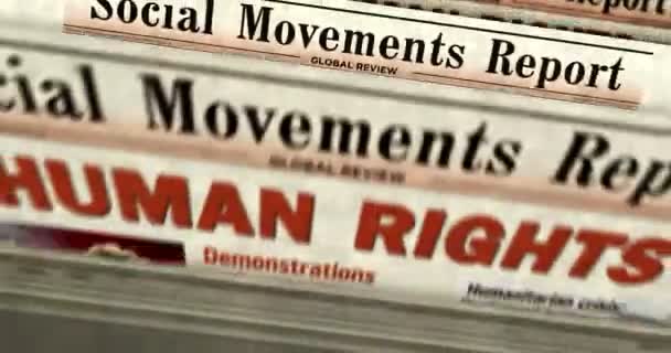 Права Человека Образование Правосудие Ежедневно Печатают Газеты Ретро Заголовки Абстрактных — стоковое видео