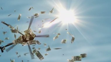 Polish Zloty banknotes helicopter money dropping. Poland 100 PLN notes abstract 3d concept of inflation, money printing, finance, economy, crisis and quantitative easing.