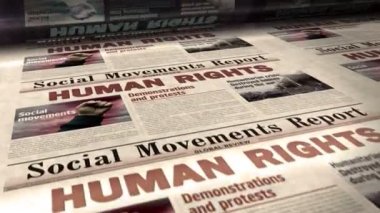 Human rights, social movements and justice daily news newspaper roll printing. Abstract concept retro headlines 3d seamless looped.