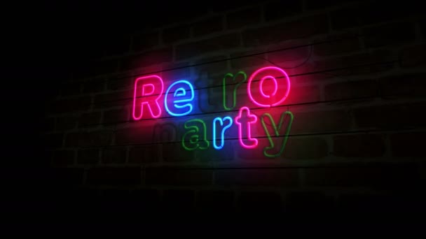 Retro Party Neon Brick Wall Nightlife Disco Music Nightclub Light — Vídeo de Stock