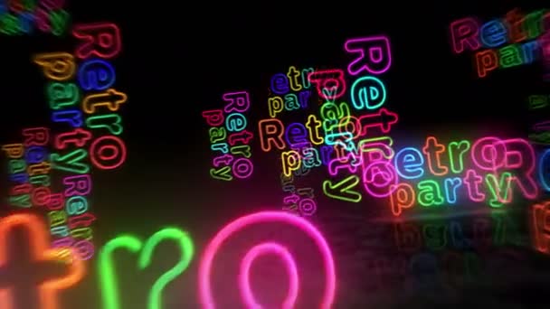 Retro Party Neon Symbol Light Color Bulbs Nightlife Disco Music — Stockvideo
