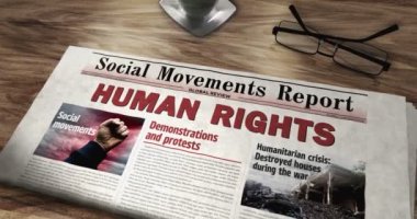 Human rights, social movements and justice daily newspaper on table. Headlines news abstract concept 3d.