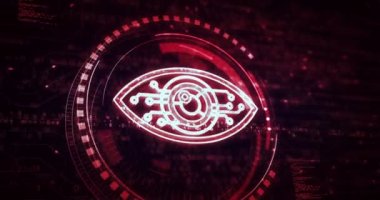 Cyber eye espionage big brother hacking spy and intelligence symbol digital concept. Network, cyber technology and computer background abstract 3d animation.