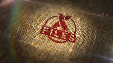 X Files sign stamp on natural linen sack. Secret mystery investigation and conspiracy 3D rendered design abstract concept. Looped and seamless animation.