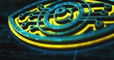 Cyber eye espionage big brother hacking spy and intelligence colored symbol concept. Network, cyber technology and computer background abstract 3d animation.