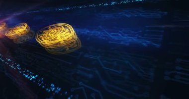 Cyber eye espionage big brother hacking spy and intelligence hologram symbol on a technology background. Abstract concept 3d seamless loop.