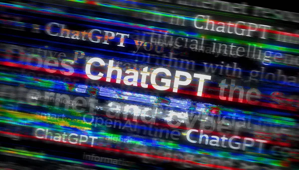 Poznan, Poland, January 25, 2023: ChatGPT headline news across international media with OpenAI, chat gpt ai bot. Abstract concept of news titles on noise displays. TV glitch effect 3d illustration.