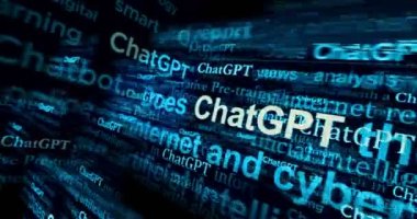 ChatGPT headline news across international media with OpenAI, chat gpt ai bot. Abstract concept of titles on noise displays loop. TV glitch effect seamless looped.