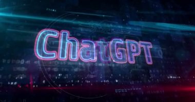 ChatGPT neon sign concept, open ai chat gpt bot and artificial intelligence technology. Futuristic 3d rendering animation. Neon sketch on abstract background.