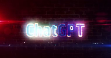 ChatGPT neon sign concept, open ai chat gpt bot and artificial intelligence technology text on brick wall loop. 3d rendering loopable and seamless abstract animation.