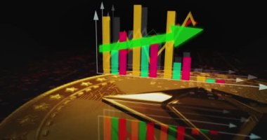 Ethereum ETH şifreleme altın sikkesi haritayı çeviriyor. Artan ve azalan çizgilerle fiyat grafiği. Çevrimiçi ödeme ve işlem 3D soyut kavram.
