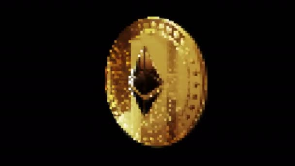 Ethereum Eth Криптовалютна Золота Монета Стилі Ретро Піксельної Мозаїки Років — стокове відео