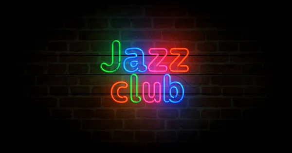 Jazz Club neon symbol. Nightlife music nightclub and bar  light color bulbs. Abstract concept 3d illustration.