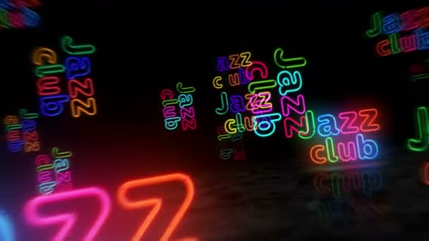 Caz Kulübü Neon Sembolü Renkli Ampuller Gece Hayatı Müzik Kulübü — Stok video