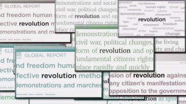 Revolution fight for freedom and justice pop up windows on computer screen. Abstract concept of news titles across media. Seamless and looped display animation.