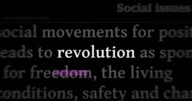 Revolution fight for freedom and justice headline news across international media. Abstract concept of web news titles broadcast on screens loop. Seamless and looped animation.