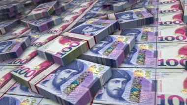 Gürcistan parası. Gürcistan 'ın Lari bankası. GEL para yığınları. İş, ekonomi, bankacılık ve finans kavramı. Para paketlerinin üzerinde kamera var. Döngüsüz 3D canlandırma.