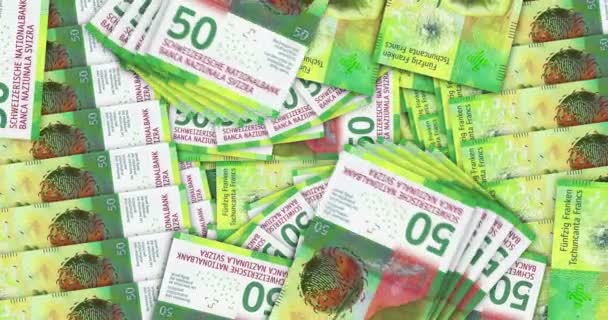 Billetes Francos Suizos Bucle Patrón Mosaico Abanico Efectivo Suiza Chf — Vídeo de stock