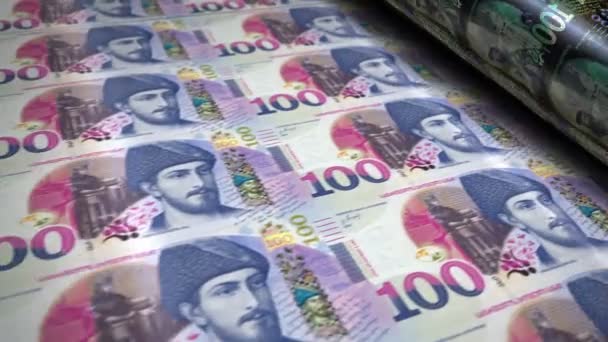 Georgia Money Georgian Lari Money Banknotes Printing Roll Machine Loop — Stockvideo