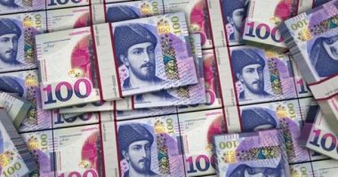 Georgia money Georgian Lari banknotes 3d animation. Camera view from close to long distance. GEL money packs. Concept of inflation, economy, crisis, business, banking, debt and finance.