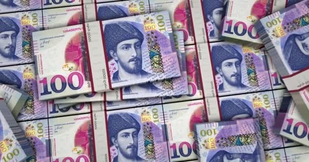 Georgia Money Georgian Lari Banknotes Animation Camera View Close Long — Stockvideo