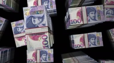 Georgia money Georgian Lari money pack loop. Flight over GEL banknotes stacks top view. 3d loopable seamless animation. Abstract background concept of economy, crisis, business and finance.