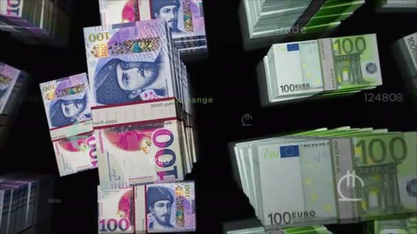 Euro Georgia Lari Money Exchange Paper Banknotes Pack Bundle Concept — Stockvideo