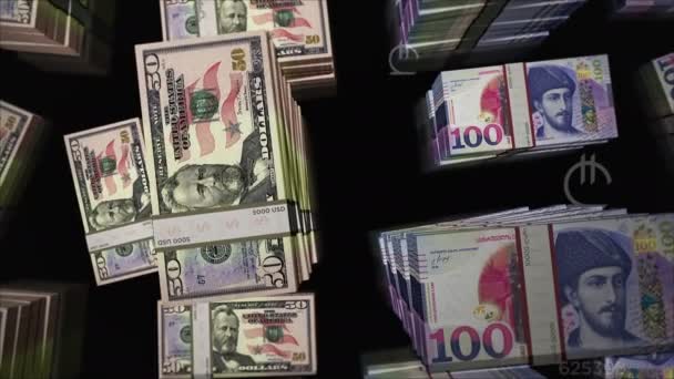 American Dollar Georgia Lari Money Exchange Banknotes Pack Bundle Concept — Stockvideo