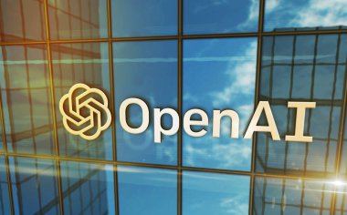 San Francisco, USA, February 15, 2023: OpenAI headquarters glass building concept. ChatGPT artificial intelligence company symbol on front facade 3d illustration.