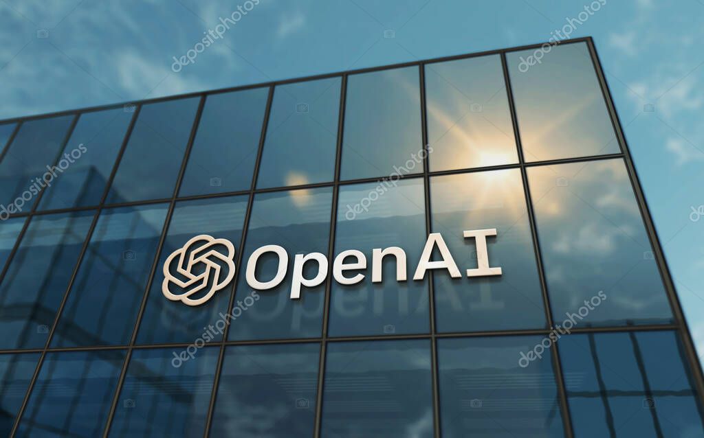 San Francisco, USA, February 15, 2023 OpenAI headquarters glass building concept. ChatGPT