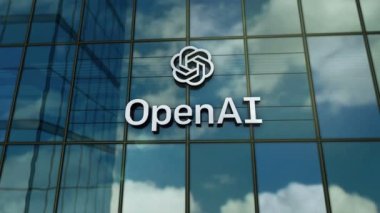 San Francisco, USA, February 15, 2023: OpenAI headquarters glass building concept. ChatGPT artificial intelligence company symbol on front facade 3d.