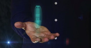 Social media chat face and artificial intelligence head 3d symbol over man hand. Cyber technology icon abstract concept seamless and loopable.