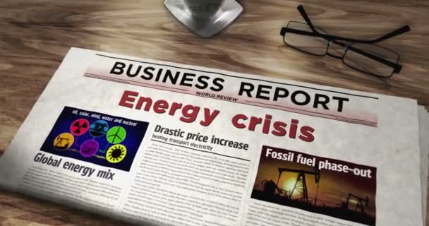 Energy Crisis Fuel Gas Electricity Price Daily Newspaper Table Headlines — 图库视频影像