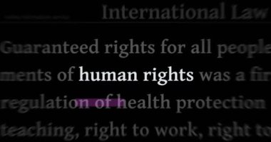 Human rights fight for freedom and justice headline news across international media. Abstract concept of web news titles broadcast on screens loop. Seamless and looped animation.