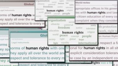 Human rights fight for freedom and justice pop up windows on computer screen. Abstract concept of news titles across media. Seamless and looped display animation.