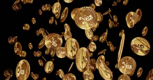 Yes Random Choice Isolated Gold Coin Rain Background Rotating Golden — Stock video