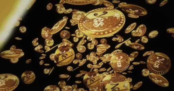 Випадковий Вибір Ізольований Між Фоном Золотих Монет Обертаються Золоті Металеві — стокове відео