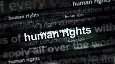 Human rights fight for freedom and justice headline news across international media. Abstract concept of news titles on noise displays loop. TV glitch effect seamless and looped.