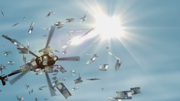 チリペソ紙幣ヘリコプターのお金が落ちる チリ10000 Clpノート抽象的な3D概念のインフレ お金の印刷 危機と量的緩和 — ストック動画