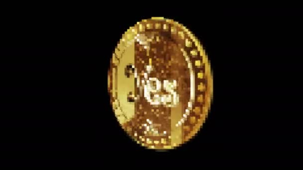 是或不是随机选择的复古像素马赛克80风格的金币 旋转的金金属圈抽象概念 3D环路无缝漏洞 — 图库视频影像