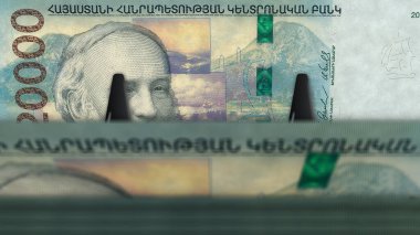 Armenia money Armenian Dram money pack 3d illustration. 20000 AMD banknote bundle stacks. Concept of finance, cash, economy crisis, business success, recession, bank, tax and debt.