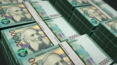 Ermenistan parası Ermeni Dram para paketi 3D animasyon döngüsü. Döngüsüz finans, nakit, ekonomi, iş ve banka kavramı. Kamera 20.000 AMD banknot destesi üzerinde hareket ediyor.