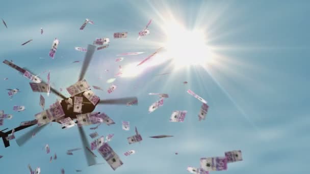 コロンビアペソ紙幣ヘリコプターのお金が落ちる コロンビアCop50000では インフレ 量的緩和という抽象的な3D概念が取り上げられています — ストック動画