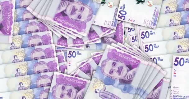Colombia Pesos Banknotes Cash Fan Mosaic Pattern Loop Colombian Cop — Stock Video