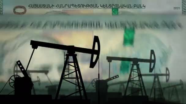 Armenien Pengar Armeniska Dram Pengar Räkna Maskin Med Oljepump Petroleumrigg — Stockvideo